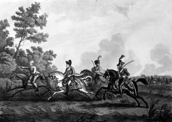 Flucht Bonapartes vom Schlachtfeld von Waterloo in Begleitung seines Führers, 1816